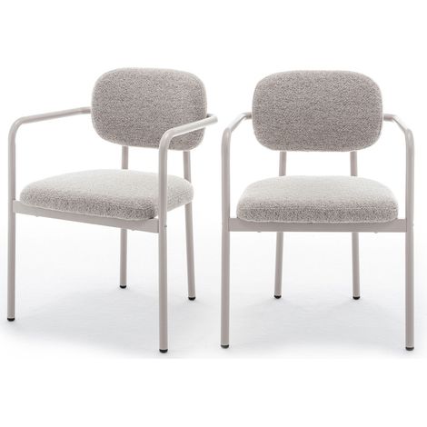 Lot de 2 fauteuils de table en tissu bouclette pieds beiges - Beige - STUART (1/5)
