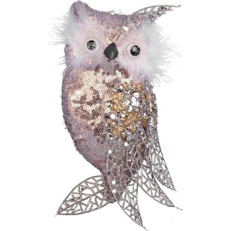 Ciondolo a forma di gufo natalizio in polistirolo con paillettes e glitter, 25 cm. (1/3)