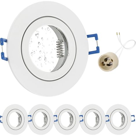 6x Spot LED Encastrable 230V IP44 Cadre Avec Douille GU10, Spots de plafond en Aluminium Blanc, Rond plat Spots Salle de bain spot cadre d'encastrement 68mm pour extérieur- intérie (1/5)
