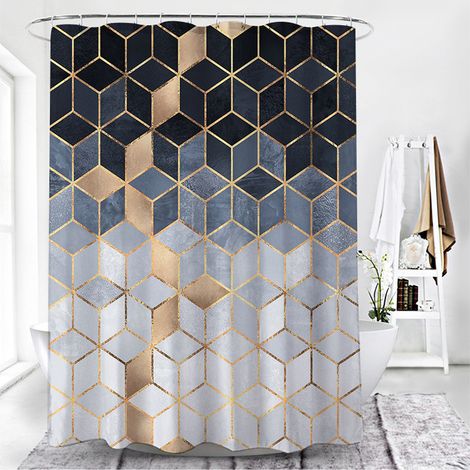 JSSEVN - Geometric Green Marble Shower Curtain 180 x 180 cm (4) Polyester Fabric Shower Curtain, Anti-Mold, Waterproof, Washable Bathroom Curtain with 12 Rings and Hooks for Bathtub (1/4)