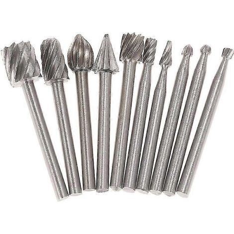 Lot de 10 fraises HSS à queue de 3 mm (1/8") pour le fraisage et la gravure du bois avec outil rotatif. Idéal pour le travail du bois et la menuiserie. (1/5)
