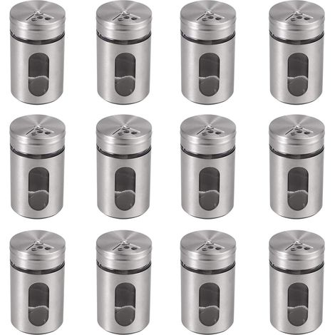 Lot de 12 pots à épices en acier inoxydable avec bocaux, saliers et poivrons, botes à épices pour sel, poivre, etc. (1/4)