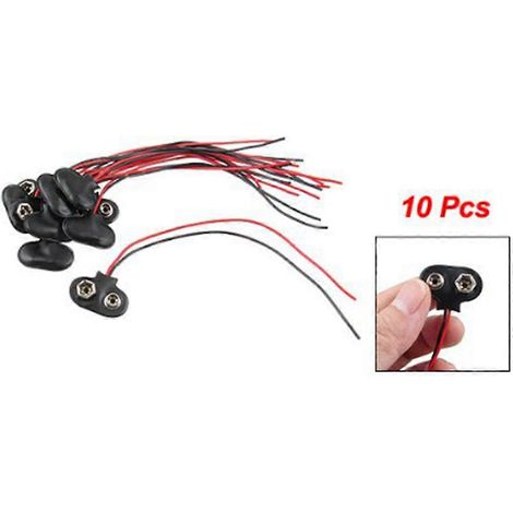 SODIAL(R) Lot de 10 connecteurs à clip pour pile 9V filaires, coque en similicuir noir, type T (1/3)