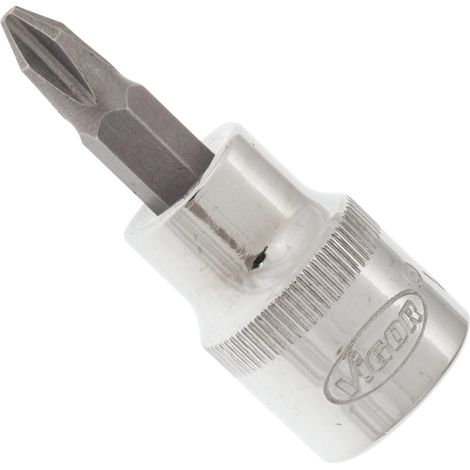 VIGOR Innenvierkant Antrieb 10 = 3/8 Zoll Schraubendreher-Einsatz Kreuzschlitz-Profil (PH) V2293N ∙ Vierkant hohl 10 mm (3/8 Zoll) ∙ Kreuzschlitz Profil PH ∙ PH 2 ∙ Gesamtlänge: 49 mm (1/4)