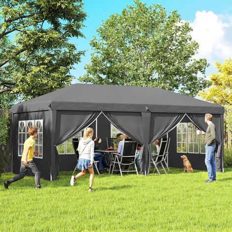 Tonnelle de Jardin Barnum Pliant Côtés Amovibles Structure en Acier Renforcée Sac de Transport 3x6m Gris Foncé