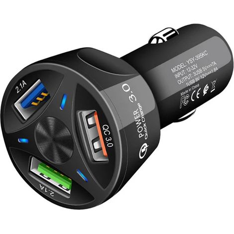 Charge montée sur véhicule QC3.0, Charge rapide de plaque tournante de charge rapide de port de sortie 3USB monté sur véhicule de téléphone 3.1A - noir