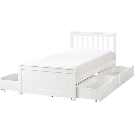 Letto singolo Legno di Pino Bianco con Rete a Doghe con 4 cassetti 90 x 200 cm Olendon