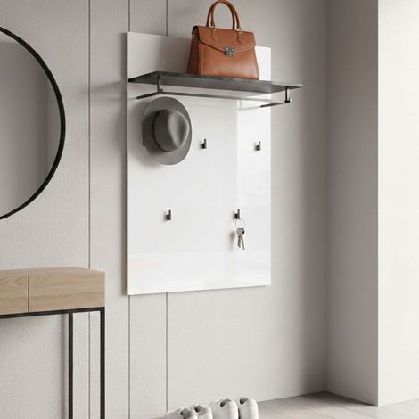 Perchero Henry, 5 ganchos, instalación en pared, Made in Italy, color brillante, 26h cm blanco brillante (1/4)