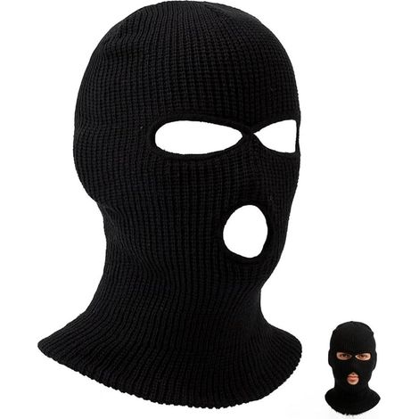 3-Loch Sturmhaube Strickmaske für Motorrad & Outdoor, Schwarz (1/5)