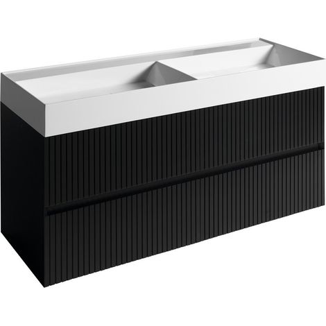 FILENA Meuble sous-vasque 118x51,5x43cm, bande noir mat (1/4)