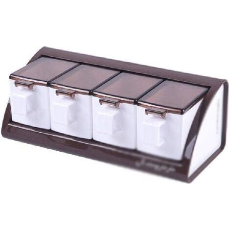 Kitchen MSG Salt Selaker Shaker Seasoning Box Seasoning Pot Wall Mounted Box Wall Mounted Seasoning Box Plastic Seasoning Pot,Brown (1/5)