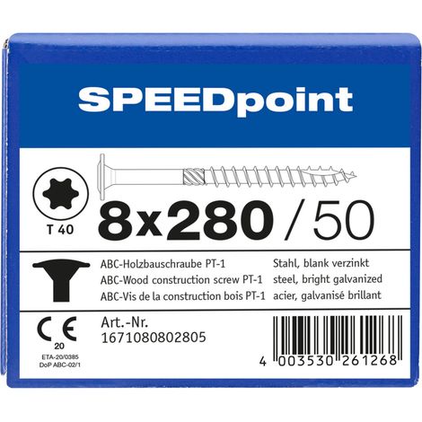 ABC 8x280 Speedpoint Holzbauschraube Tellerkopf TX Verzinkt Teilgew.