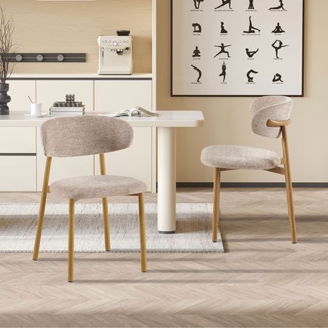 Lot de 2 chaises repas en tissu texturé sable et métal effet bois