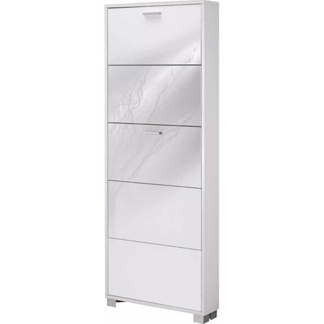 scarpiera bianco lucido e fiammato con 5 ante, 70x190x18 cm