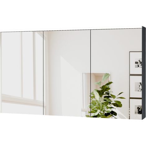 BERNSTEIN - Mobile bagno sospeso Antracite opaco 120x18x70cm (LxPxA) 2 ante a specchio, illuminazione LED, ripiani in vetro - SOLO Antracite opaco (1/5)