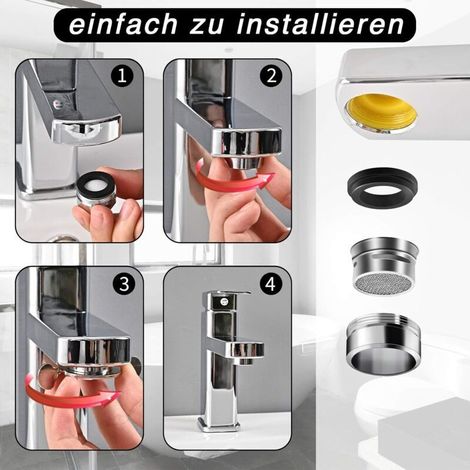 Mousseur Robinet M24, 6 Pièces Aerateur Robinet Economie Eau Avec Filtre en Acier Inoxydable et ABS, comprendre 8 joints et 1 clé à Mousseur chromée pour Robinet Lavabo de Salle de Bain et Cui (1/5)