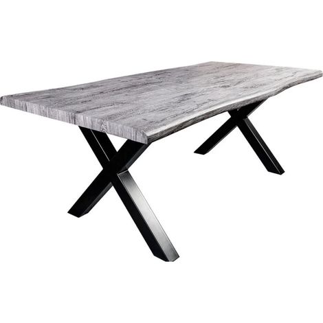 Esstisch RIVET – Rechteckig 200 cm – Graues Holz und schwarzes Metall