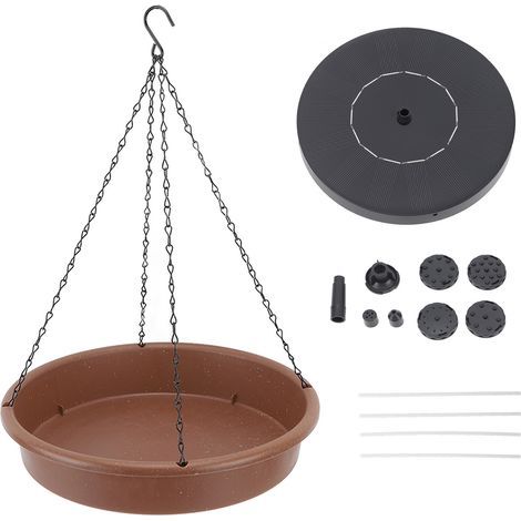 Round Solar Hanging Bird Bath with Fountain – 30.5 cm, 1.5 W Panel, 6 Nozzles (1/5)