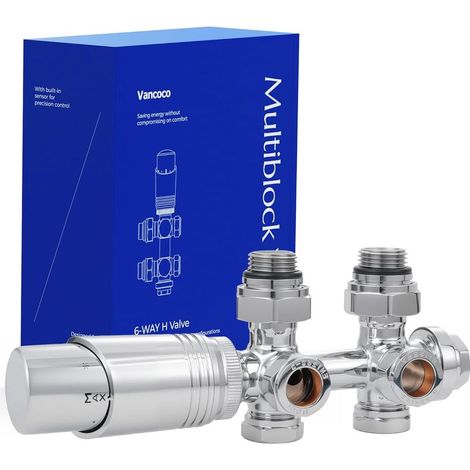 1 Universal-Multiblock-Set – Thermostatventil – 50-mm-Zentralanschluss – Heizkörperheizung für Bad, Schlafzimmer, Küche – Chrom – 50 mm (1/5)