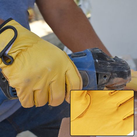 Gants de travail en cuir, protection contre l'usure, résistants à l'usure, outil de protection pour les travaux quotidiens de jardinage, taille XXL, jaunes (1/2)