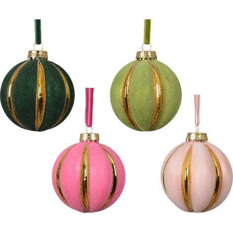 pallina di natale in vetro floccata con righe oro D 8 cm colori modello assortito Peraga Christmas