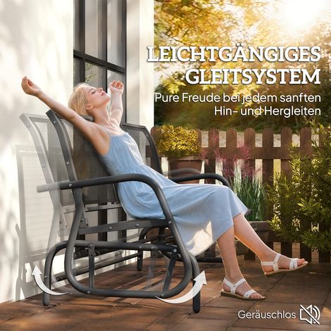 Banc balancelle 3 places en métal pour jardin, mécanisme à bascule, assise de terrasse, charge max 300 kg, mobilier extérieur, 147x70x85 cm, gris foncé (1/4)
