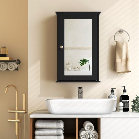Armoire de Salle de Bain Armoire Miroir Murale à 2 Niveaux Etagère Réglable Noir (1/5)