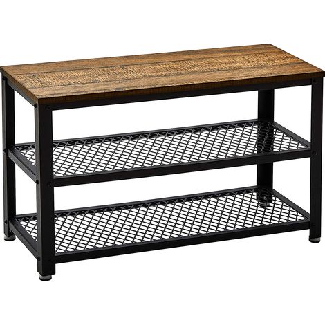 Mondeer – Étagère à chaussures 3 niveaux – Meuble de rangement en bois vintage et fer noir – Dimensions 70x30x45 cm – Capacité 90 kg (1/5)