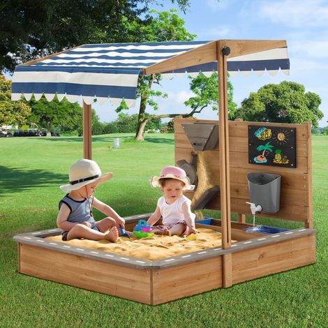 WUMAGIN -Bac à sable en bois pour enfants - with Lid Roof Adjustable Height