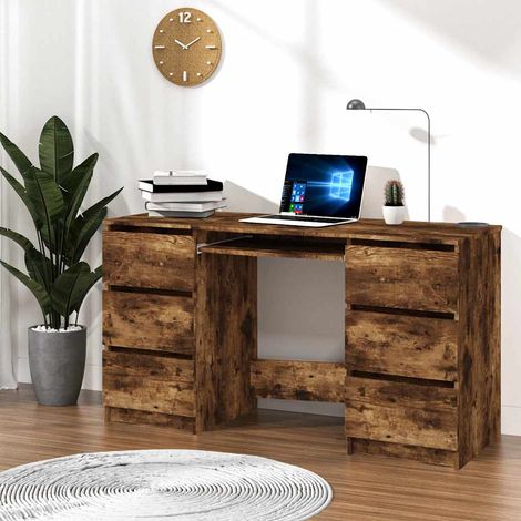 Bureau avec tiroirs en bois d’ingénierie chêne fumé 140 x 50 x 77 cm - PANGIVO (1/5)