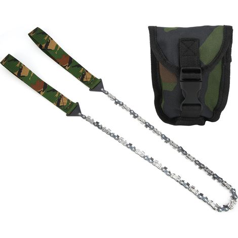 Mini-tragbare Handkettensäge für Camping und Survival, 33T, Tarnmuster, ideal für Holzeinschlag und Outdoor-Aktivitäten.