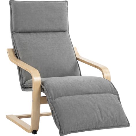 Fauteuil de salon - HOMCOM - repose-pieds, assise large, bascule douce, dossier haut - lin - 67 x 90 x 105 cm - gris (1/5)