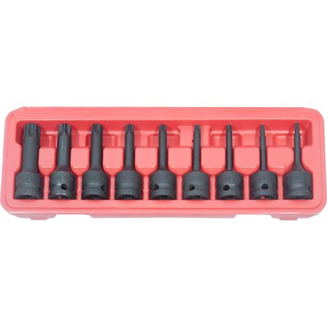 Coffret 9 douilles à choc mâles 1/2 – Empreintes Torx T20 à T70 – Acier chrome-molybdène – Longueur 78 mm – Kroftools