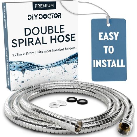 Flexible de Douche - Tuyau Douche - 4 Rondelles Incluses - Anti-twist - Finition Chromée - 1,75m x 11mm de Longueur & Adaptation Universelle (1,3cm / 0,5") (1/5)
