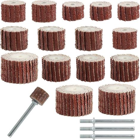 15 Pièces Roue À Lamelles,Grain 80, Lamelleuse, Brosse Visseuse, Abrasif Roue Avec 5 Tailles Différentes Pour Outils Rotatifs Roue De Polissage Avec Tige, Connecteur Spécial Pour 3 Têtes De Broyage (1/5)
