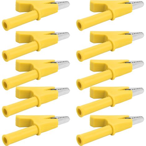 Lot de 10 pinces crocodiles de test, ouverture de 10 mm, courant de 10 A, avec kit d'accessoires jack 4 mm (jaune) (1/5)