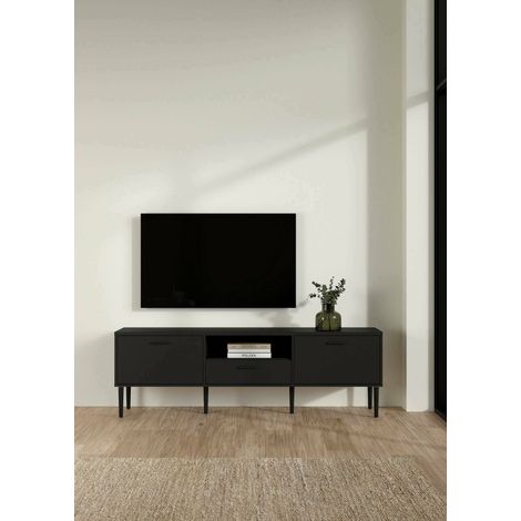 Dmora - Mueble de televisión Heloise, Aparador de salón, Mueble bajo para TV, Base de pared equipada, 177x40 h57 cm, Negro (1/5)