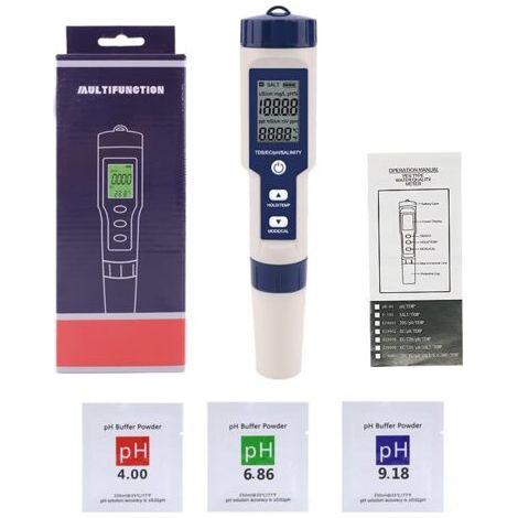 Wasserdichte Wasserwaage mit automatischer Kalibrierung: TP67 Hochpräziser, multifunktionaler, tragbarer pH-Tester in Stiftform zur Bestimmung der Wasserqualität (Salzgehalt, Temperatur, TDS, CE, pH) (1/5)