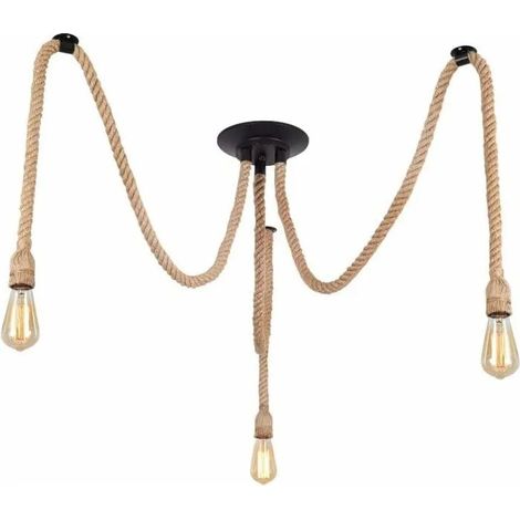 Corde de chanvre bricolage rtro lustre industriel salon restaurant lampes suspenduesluminaire ampoule non incluse 3 ttes Odipie (1/4)