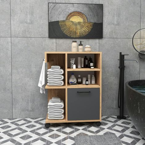 Meuble de rangement sur roulettes effet bois de pin MARFA (1/5)