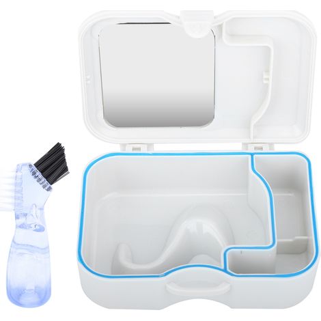 Boîte à prothèse - Boîte de rangement pour fausses dents - Avec miroir et brosse - Pour appareil dentaire (1/5)