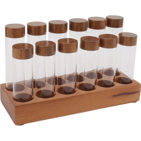 Tubes de rangement pour grains de café avec support en bois de noyer et couvercle, boîtes en verre pour grains de café à dose individuelle, 2 rangées, 12 compartiments, pour la cuisine (1/5)