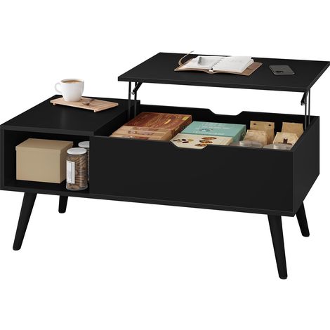 WOLTU Tavolino da caffè Tavolo Sollevabile Elevabile da Salotto Mobile da Divano Soggiorno Portariviste 100x50x(43-57) cm, Nero