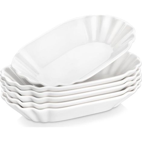 Lot de 6 Bols à Tapas et Sauces, Assiettes à Apéritif Rectangulaires en Porcelaine, 19,8 x 12 cm, Assiette de Frites, Compatible Lave-vaisselle et Micro-ondes, Blanc (1/4)