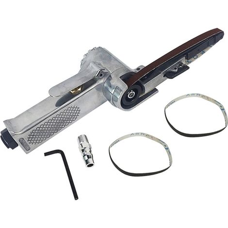 Ponceuse à bande pneumatique à air comprimé 16000 tr/min pour bandes abrasives 330 x 10 mm, ponceuse à bande d'air avec 2 ceintures pour polissage de meubles en bois, plastique, aluminium (1/5)