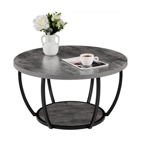 Table Basse Ronde - Table de Salon en Bois à 2 Niveaux (1/5)