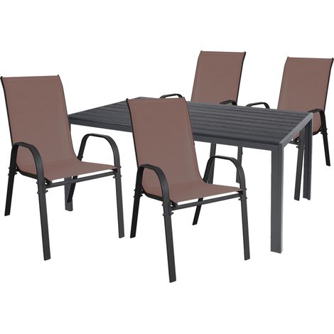 Gartengarnitur 5-teilig 150x80cm Anthrazit/Schwarz 4xStuhl -MMC372231+4xMMC330884 (1/3)