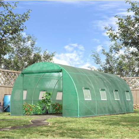 Serre de jardin tunnel 590 x 300 x 200 cm en acier avec bâche plastique, porte zippée et fenêtres d'aération, pour potager et plants protégés  CHICFURN (1/5)