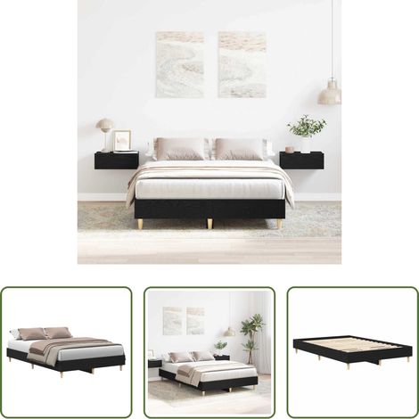 Plattformbett - Bettrahmen Schwarz Eichen-Optik 193 x 143 x 25 cm Holzwerkstoff (1/5)