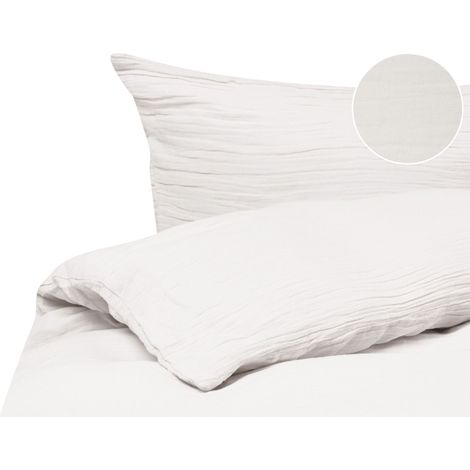 Ensemble Housse de Couette Moderne en Mousseline de Coton 150 x 200 cm Taie d'Oreiller Blanc Cassé Sumner